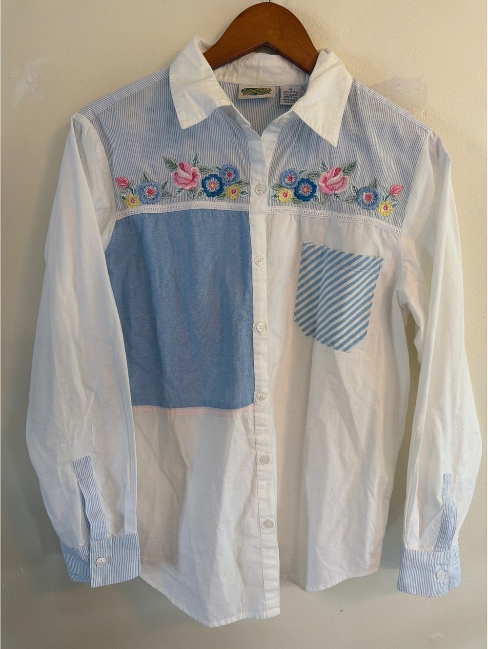 Collections Etc Button Up Floral Embroidered Patchwork Cottagecore Size Medium